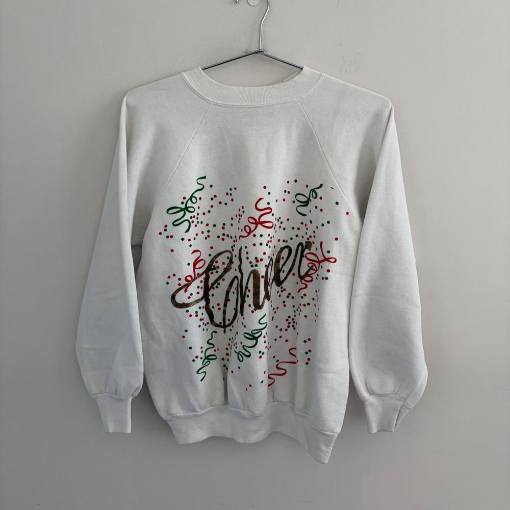 Cabin Creek Vintage Cheer Christmas Sweatshirt White Glitter Graphic